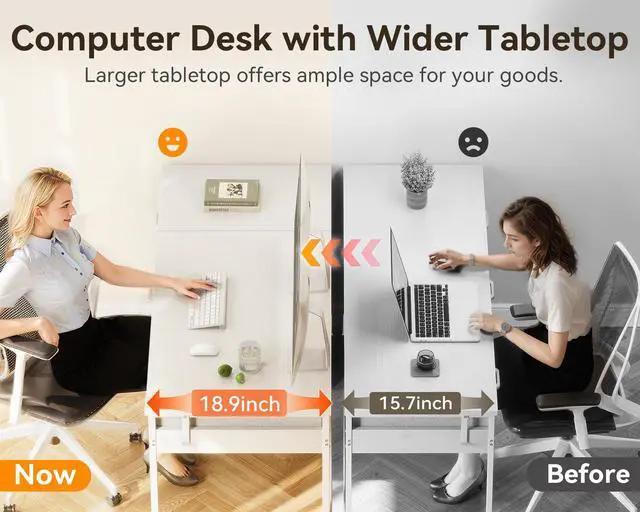 Alt view image 5 of 6 - Computer Desk with 6 Drawers, 48 Inch Office Desk with Storage, Reversible Desk with Headphone Hook for Home Office, Work Study Table Vanity for Bedroom, White