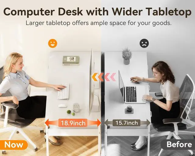 Alt view image 5 of 6 - Computer Desk with 6 Drawers, 40 Inch Small Desk with Storage, Reversible Desk for Home Office, Work Study Table for Bedroom, White