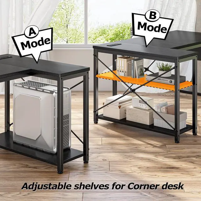 Alt view image 6 of 6 - Office Desk with Outlet,Power Home Office & Study Electronic Gear | Reliable Power Supply for Study & Electronic Device,Reversible Shelves & Side Bag,Convenience for Small Space, Black