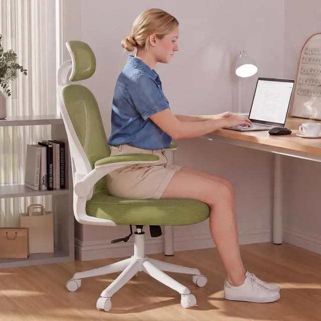 Alt view image 3 of 6 - Ergonomic Office Chair M903, Computer Desk Chair with Wheels, High Back Mesh Office Chair with Adjustable Lumbar Support, Headrest, Flip-Up Armrests, Green