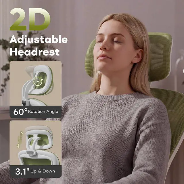 Alt view image 5 of 6 - Ergonomic Office Chair M903, Computer Desk Chair with Wheels, High Back Mesh Office Chair with Adjustable Lumbar Support, Headrest, Flip-Up Armrests, Green