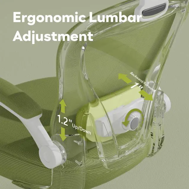 Alt view image 6 of 6 - Ergonomic Office Chair M903, Computer Desk Chair with Wheels, High Back Mesh Office Chair with Adjustable Lumbar Support, Headrest, Flip-Up Armrests, Green