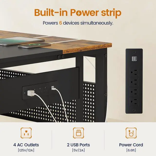 Alt view image 4 of 6 - 71 in Executive Desk with Power Outlets, Reversible L Shaped Desk with File Drawers & Storage Shelves, Large Office Desk Computer Desk with Pegboard, Mobile CPU Stand, Modern Corner Desk