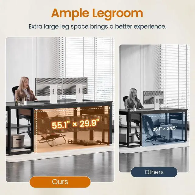Alt view image 5 of 6 - 71 in Executive Desk with Power Outlets, Reversible L Shaped Desk with File Drawers & Storage Shelves, Large Office Desk Computer Desk with Pegboard, Mobile CPU Stand, Modern Corner Desk (Black)