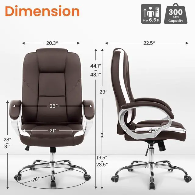 Alt view image 3 of 6 - Office Desk Ergonomic Gaming Computer Chair High Back Adjustable PU Leather with Lumbar Support, Swivel Rolling Wheels, Executive Managerial Task Chair (Brown)