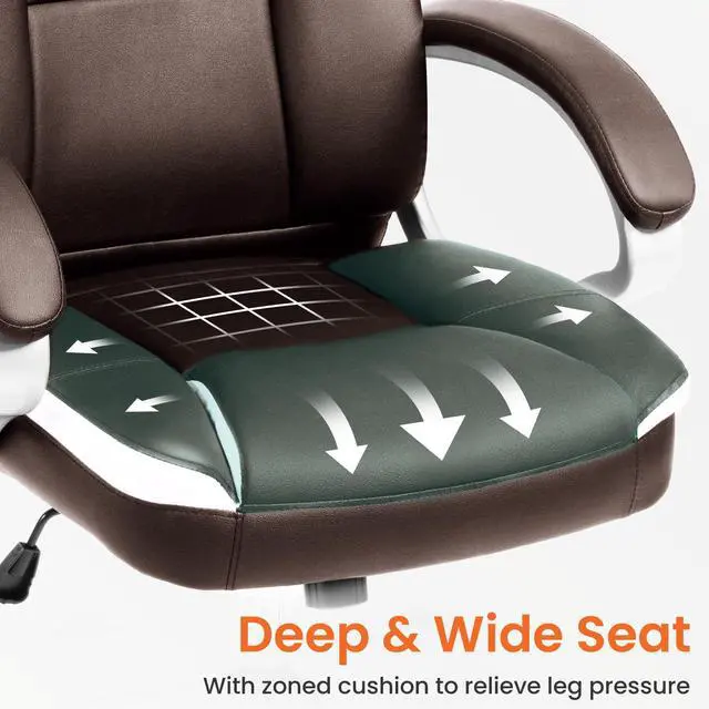 Alt view image 4 of 6 - Office Desk Ergonomic Gaming Computer Chair High Back Adjustable PU Leather with Lumbar Support, Swivel Rolling Wheels, Executive Managerial Task Chair (Brown)
