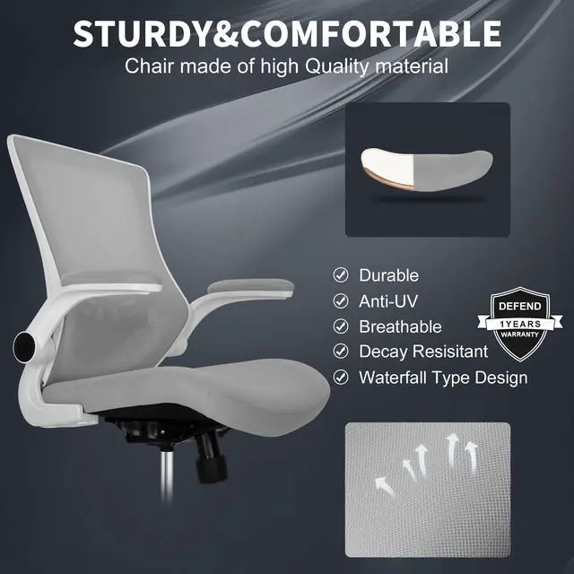 Alt view image 4 of 6 - Tall Office Chair, Drafting Chair for Standing Desk, High Office Chair with Adjustable Lumbar Support, Flip-up Arm and Footrest Ring, Tall Drafting Chair for Bar Height Desk