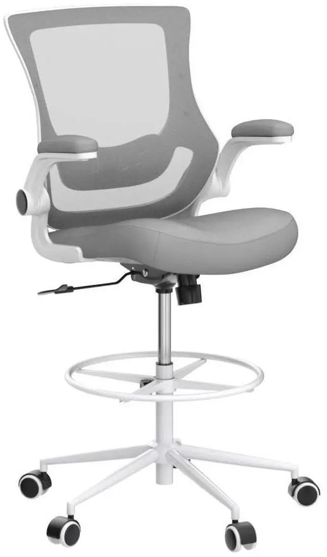 Alt view image 5 of 6 - Tall Office Chair, Drafting Chair for Standing Desk, High Office Chair with Adjustable Lumbar Support, Flip-up Arm and Footrest Ring, Tall Drafting Chair for Bar Height Desk