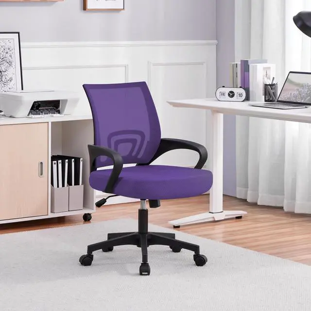 Alt view image 2 of 6 - Mid Back Mesh Computer Office Desk Chair Adjustable Swivel, Purple