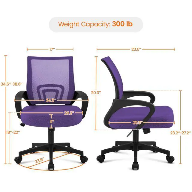 Alt view image 3 of 6 - Mid Back Mesh Computer Office Desk Chair Adjustable Swivel, Purple