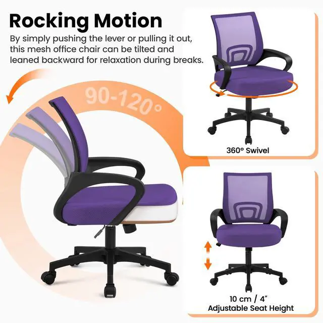 Alt view image 5 of 6 - Mid Back Mesh Computer Office Desk Chair Adjustable Swivel, Purple