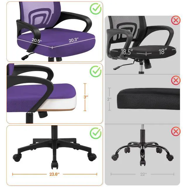 Alt view image 6 of 6 - Mid Back Mesh Computer Office Desk Chair Adjustable Swivel, Purple