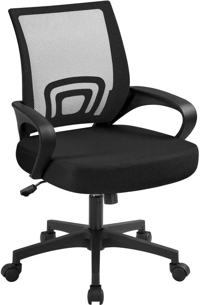 Main image of Mid-Back Mesh Office Chair Adjustable Ergonomic Computer Task Chair Swivel Rolling with Lumbar Support Armrest for Home Office Work Study, Black | Breathable mesh back and foam padded seat for comfort