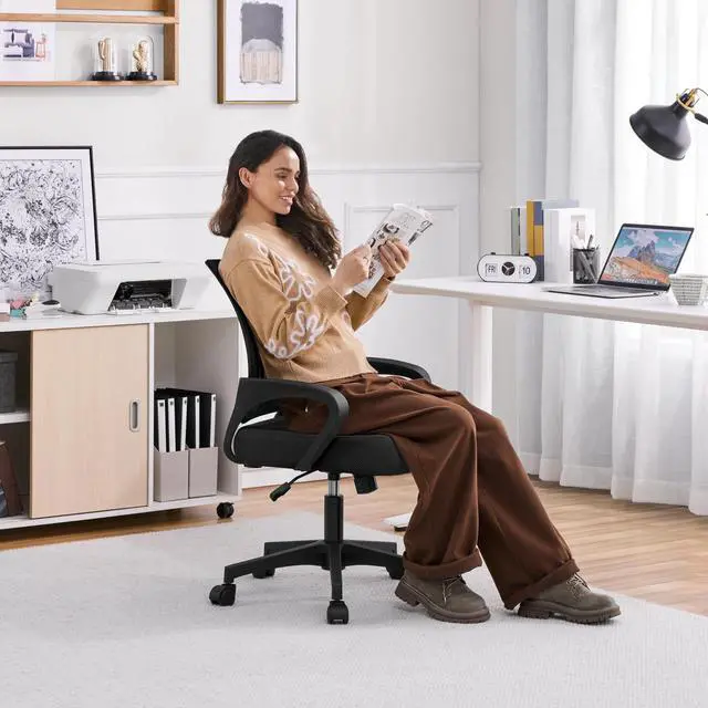 Alt view image 2 of 6 - Mid-Back Mesh Office Chair Adjustable Ergonomic Computer Task Chair Swivel Rolling with Lumbar Support Armrest for Home Office Work Study, Black | Breathable mesh back and foam padded seat for comfort