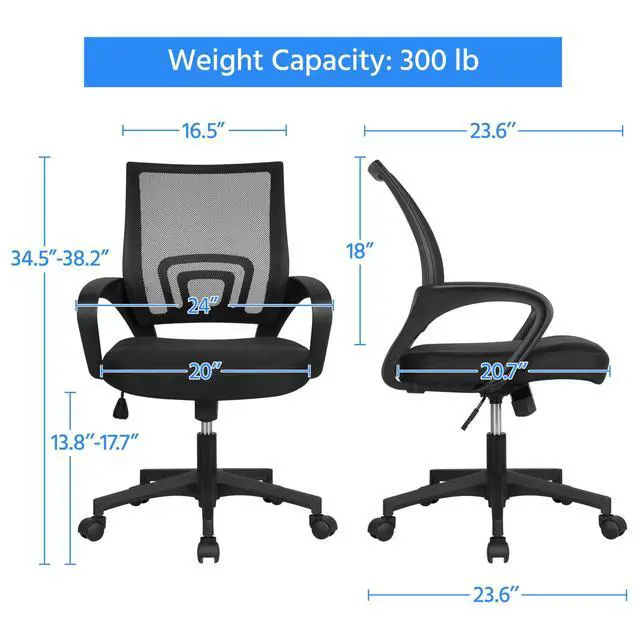 Alt view image 3 of 6 - Mid-Back Mesh Office Chair Adjustable Ergonomic Computer Task Chair Swivel Rolling with Lumbar Support Armrest for Home Office Work Study, Black | Breathable mesh back and foam padded seat for comfort