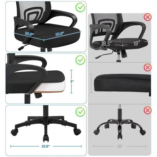 Alt view image 4 of 6 - Mid-Back Mesh Office Chair Adjustable Ergonomic Computer Task Chair Swivel Rolling with Lumbar Support Armrest for Home Office Work Study, Black | Breathable mesh back and foam padded seat for comfort