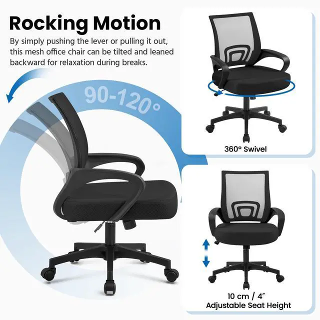 Alt view image 6 of 6 - Mid-Back Mesh Office Chair Adjustable Ergonomic Computer Task Chair Swivel Rolling with Lumbar Support Armrest for Home Office Work Study, Black | Breathable mesh back and foam padded seat for comfort