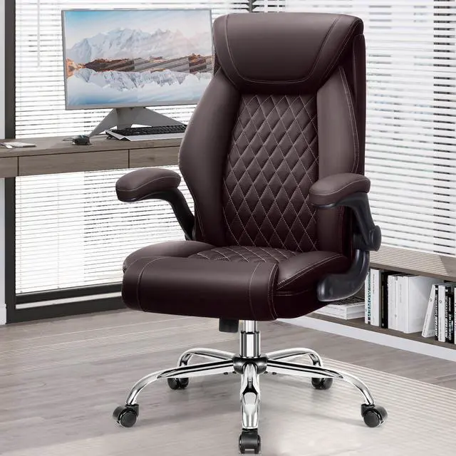 Main image of Office Chair, Ergonomic High Back Home Office Desk Chair, Big and Tall Breathable Leather Office Chair with Lumbar Support Flip-Up Armrests, Computer Chair with Rocking Function