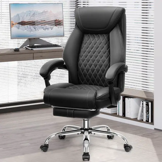 Main image of Office Chair, Executive Leather Chair Adjustable High Back, Ergonomic Computer Desk Chair Lumbar Support, Big and Tall Office Chair with Footrest, Comfy Reclining Chair for Home Office