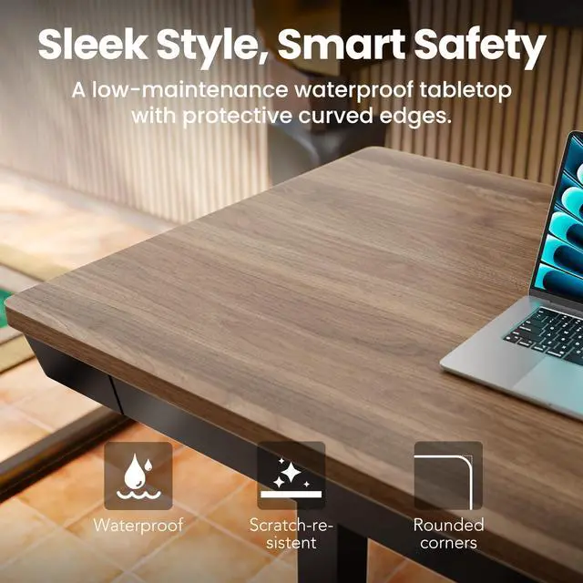 Alt view image 5 of 6 - Electric Standing Desk with Drawers, 35 X 20 Inch Electric Adjustable Height Desk, Quick Install One-Piece Tabletop with USB Charging Ports, Sit to Stand Up Desk for Home Office, Black Walnut