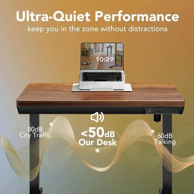 Alt view image 6 of 6 - Electric Standing Desk with Drawers, 35 X 20 Inch Electric Adjustable Height Desk, Quick Install One-Piece Tabletop with USB Charging Ports, Sit to Stand Up Desk for Home Office, Black Walnut