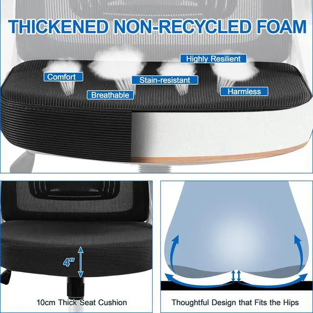 Alt view image 5 of 6 - Ergonomic Office Chair with Headrest, Lumbar Support, White/Black | Breathable mesh high-back adjustable headrest, padded seat, and flip-up armrests supports your back and neck, holds 300lb