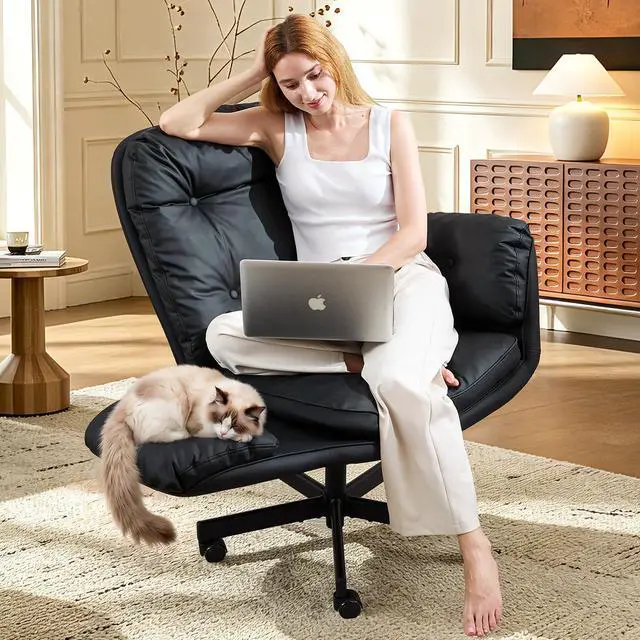 Main image of Criss Cross Office Chair with Armrests & Wheels, Recline 90/135 Lock, 400LBS Big and Tall Executive Office Chair, PU Leather Computer Desk Chair for Home & ADHD(Black)