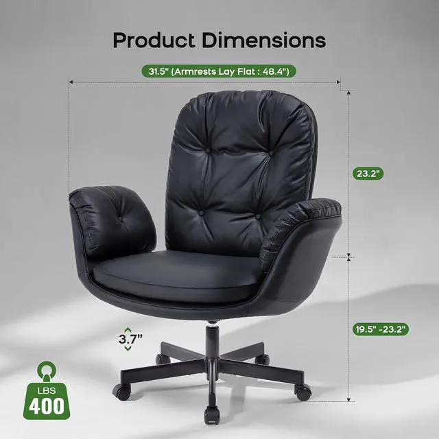 Alt view image 2 of 6 - Criss Cross Office Chair with Armrests & Wheels, Recline 90/135 Lock, 400LBS Big and Tall Executive Office Chair, PU Leather Computer Desk Chair for Home & ADHD(Black)