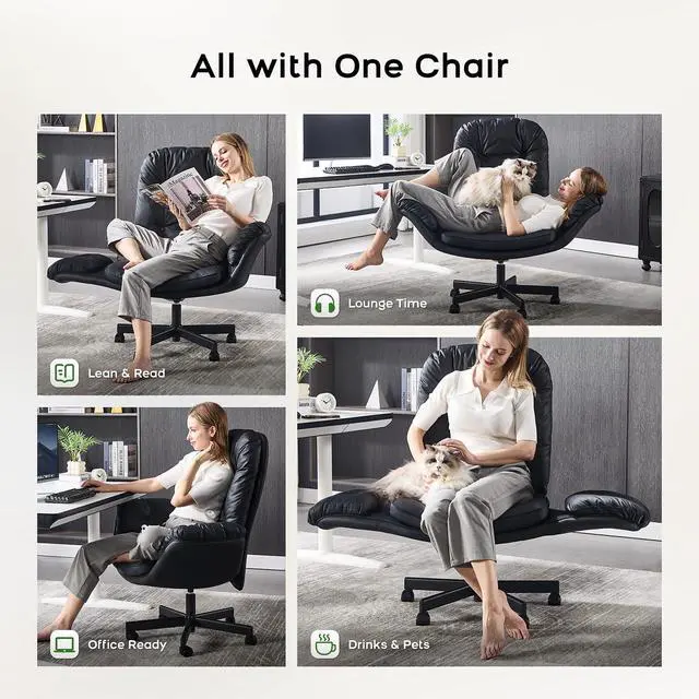 Alt view image 3 of 6 - Criss Cross Office Chair with Armrests & Wheels, Recline 90/135 Lock, 400LBS Big and Tall Executive Office Chair, PU Leather Computer Desk Chair for Home & ADHD(Black)