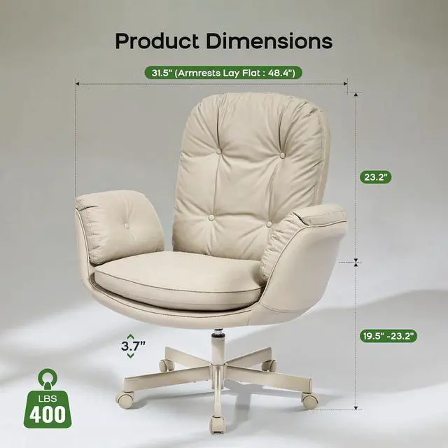 Alt view image 2 of 6 - Criss Cross Office Chair with Armrests & Wheels, Recline 90/135 Lock, 400LBS Big and Tall Executive Office Chair, PU Leather Computer Desk Chair for Home & ADHD(Cream)