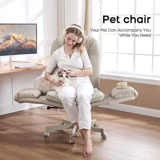 Alt view image 5 of 6 - Criss Cross Office Chair with Armrests & Wheels, Recline 90/135 Lock, 400LBS Big and Tall Executive Office Chair, PU Leather Computer Desk Chair for Home & ADHD(Cream)