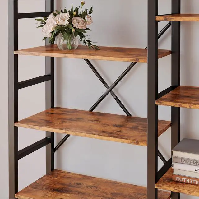 Alt view image 5 of 6 - Bookshelves 6 Tiers Triple Wide Industrial Bookshelf, Large Etagere Bookshelf Open Display Shelves with Metal Frame for Living Room Bedroom Home Office
