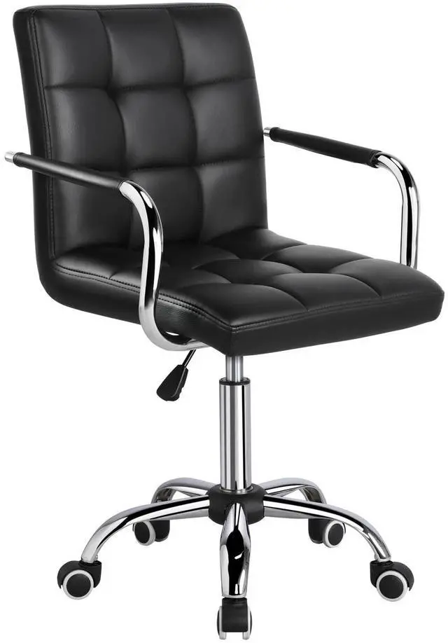 Main image of Desk Chair - Office Chair with Arms/Wheels for Students Swivel Faux Leather Home Computer Black