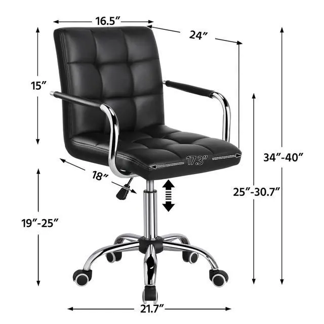 Alt view image 3 of 6 - Desk Chair - Office Chair with Arms/Wheels for Students Swivel Faux Leather Home Computer Black