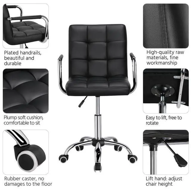 Alt view image 4 of 6 - Desk Chair - Office Chair with Arms/Wheels for Students Swivel Faux Leather Home Computer Black