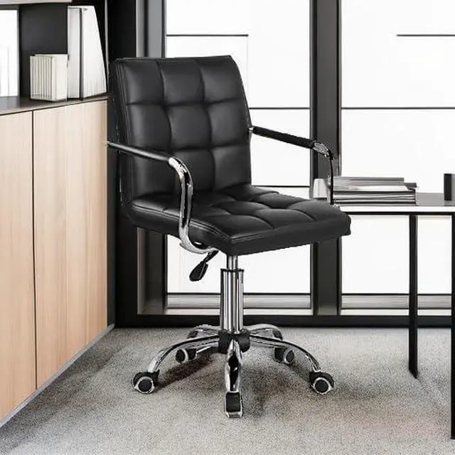 Alt view image 5 of 6 - Desk Chair - Office Chair with Arms/Wheels for Students Swivel Faux Leather Home Computer Black