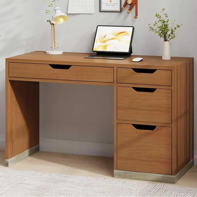Alt view image 3 of 6 - 48 Inch Small Desk with 4 Drawers, Computer Desk with Storage File Drawer for Bedroom, Home Office Desk with Storage for Small Space, Brown
