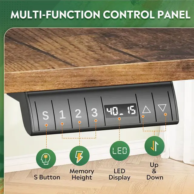 Alt view image 5 of 6 - 63 Inch L Shaped Electric Standing Desk, 3 Adjustable Computer Desk for Home Office, Sit to Stand Desk with LED Touchscreen,Headphone Hook, 3 Memory Preset, with Split Top, Rustic Brown