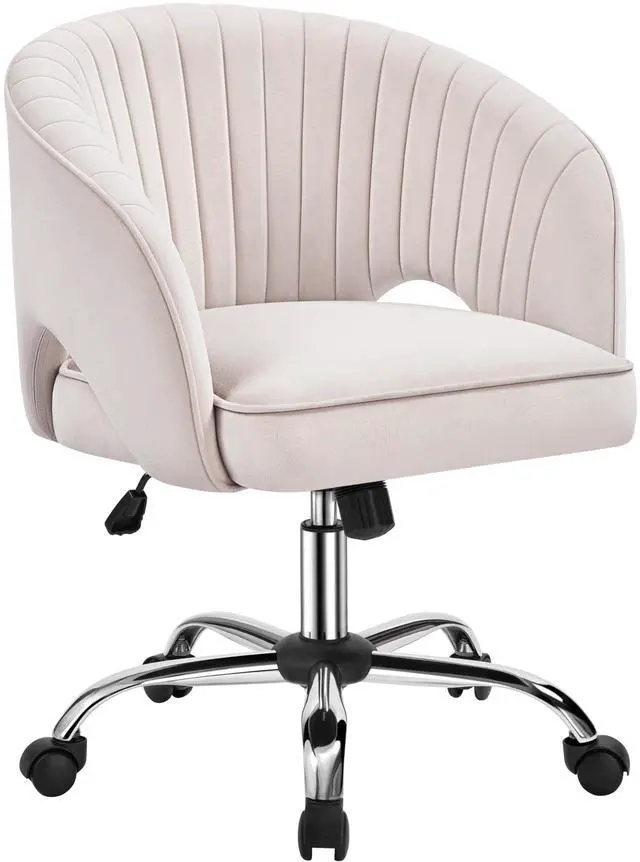 Main image of Cute Desk Chair Velvet Vanity Chair with Wheels Home Office Upholstered Modern Swivel Armchair with Tufted Barrel Back for Study, Vanity, Bedroom Cream