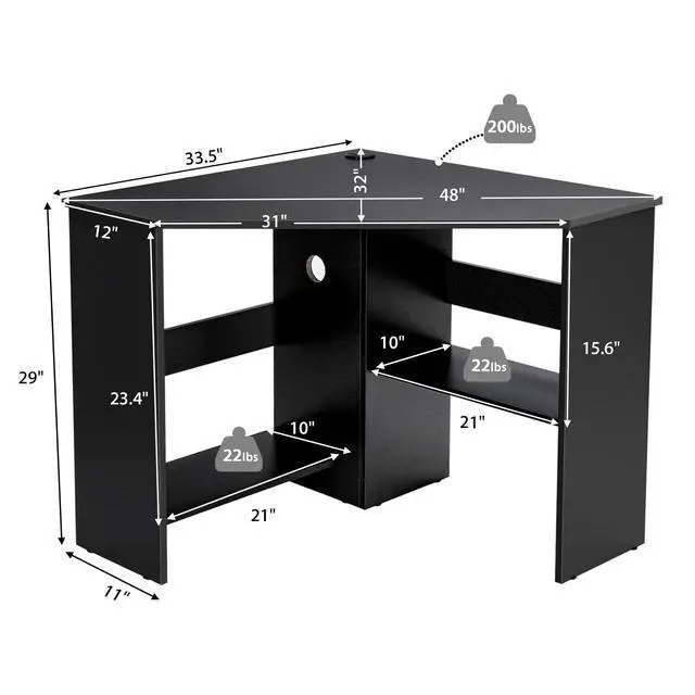 Alt view image 2 of 6 - Corner Desk, 90 Degrees Triangle Computer Desk for Small Space, Bedroom Corner Makeup Vanity Desk with Storage Shelves & CPU Stand