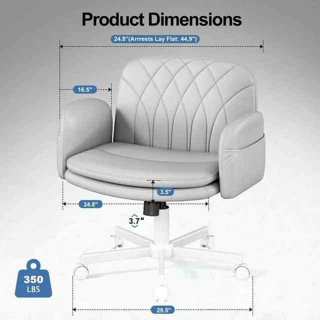 Alt view image 6 of 6 - Criss Cross Chair with Armrests & Wheels for Cross-Legged Sitting, Comfortable PU Leather Vanity Chair, Office Desk Chairs with Adjustable Rocking Function, for Home, Bedroom Gray