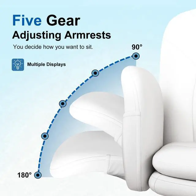 Alt view image 2 of 6 - Criss Cross Chair with Armrests & Wheels for Cross-Legged Sitting, Comfortable PU Leather Vanity Chair, Office Desk Chairs with Adjustable Rocking Function, for Home, Bedroom White