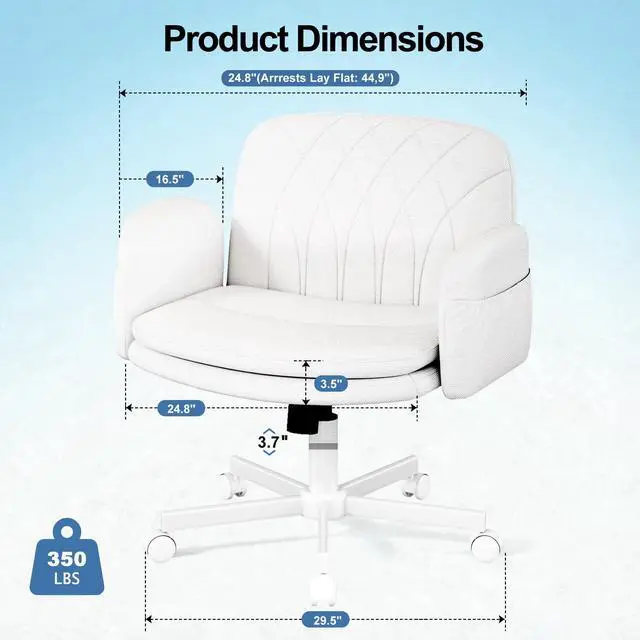 Alt view image 6 of 6 - Criss Cross Chair with Armrests & Wheels for Cross-Legged Sitting, Comfortable PU Leather Vanity Chair, Office Desk Chairs with Adjustable Rocking Function, for Home, Bedroom White