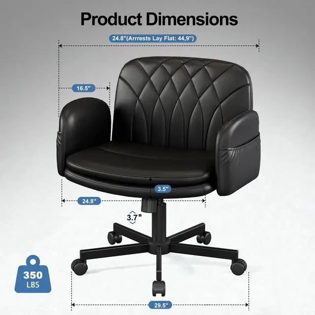 Alt view image 2 of 6 - Criss Cross Chair with Armrests & Wheels for Cross-Legged Sitting, Comfortable PU Leather Vanity Chair, Office Desk Chairs with Adjustable Rocking Function, for Home, Bedroom Black