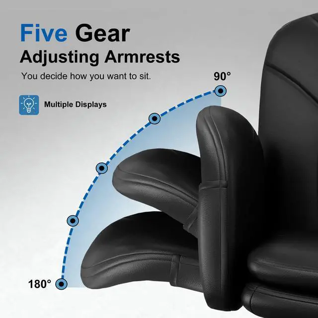 Alt view image 3 of 6 - Criss Cross Chair with Armrests & Wheels for Cross-Legged Sitting, Comfortable PU Leather Vanity Chair, Office Desk Chairs with Adjustable Rocking Function, for Home, Bedroom Black