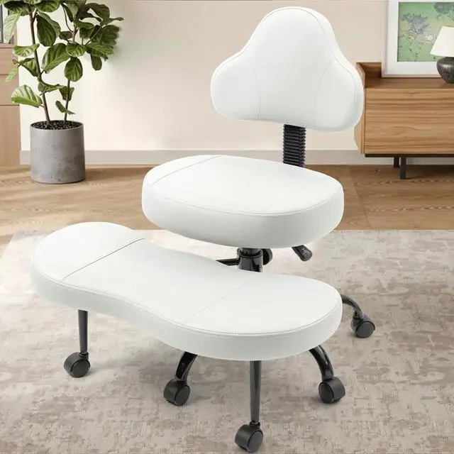 Main image of Cross Legged Office Chair, Criss Cross Desk Chair ADHD Meditation Kneeling Yoga Seat with Adjustable Height, Lumbar Support, Wider Footrest and Wheels (White)