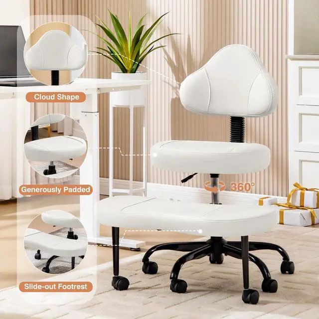 Alt view image 4 of 6 - Cross Legged Office Chair, Criss Cross Desk Chair ADHD Meditation Kneeling Yoga Seat with Adjustable Height, Lumbar Support, Wider Footrest and Wheels (White)