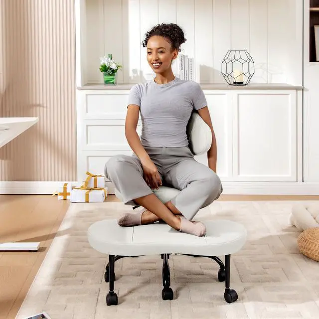 Alt view image 6 of 6 - Cross Legged Office Chair, Criss Cross Desk Chair ADHD Meditation Kneeling Yoga Seat with Adjustable Height, Lumbar Support, Wider Footrest and Wheels (White)