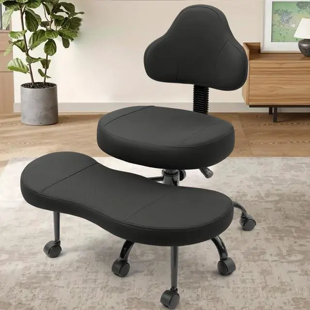 Main image of Cross Legged Office Chair, Criss Cross Desk Chair ADHD Meditation Kneeling Yoga Seat with Adjustable Height, Lumbar Support, Wider Footrest and Wheels (Black)