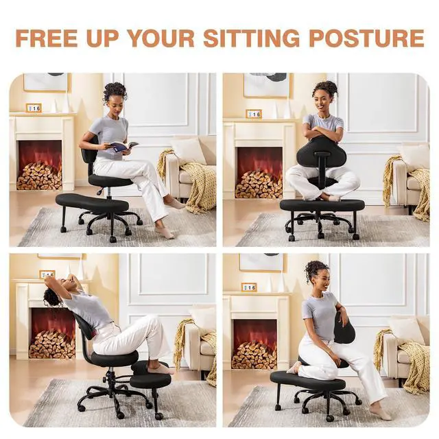 Alt view image 4 of 6 - Cross Legged Office Chair, Criss Cross Desk Chair ADHD Meditation Kneeling Yoga Seat with Adjustable Height, Lumbar Support, Wider Footrest and Wheels (Black)